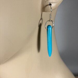 Handcrafted Blue Howlite Turquoise Earrings - 1-1/2" Long